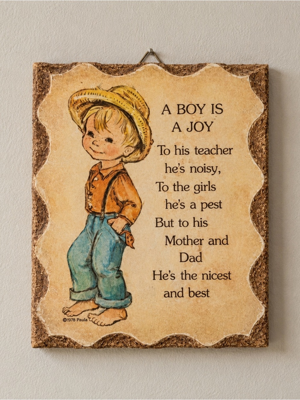 FREE w bundle of 2+ Vtg 1978 Paula Cutes Nursery Wall Plaque Boy plaque